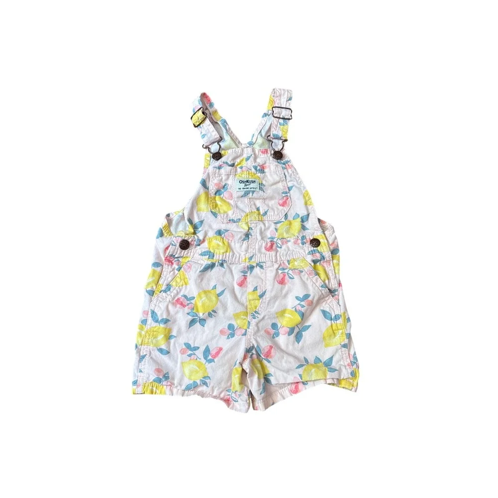 OshKosh B'gosh Shortall Overalls Girls Pink Lemon Fruit Print SIZE 4T